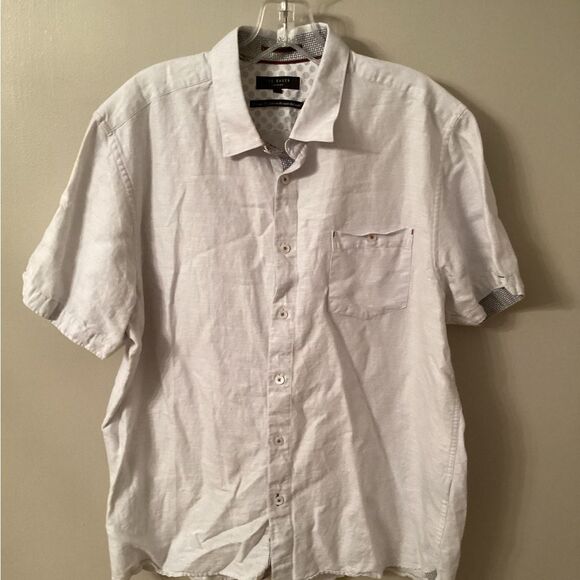 TED BAKER MENS 5. US XL GRAPHIT BUTTON FRONT COTTON LINEN SHORT SLEEVE SHIRT - Picture 2 of 11